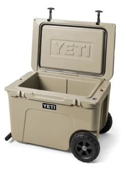 YETI Tundra Haul Wheeled Cool Box Tan -Fishing Equipment Shop YETI Tundra Haul Wheeled Cool Box Tan SKU 0106 TAN tundra haul tan 3qtr handle down lid up 3387 b 2